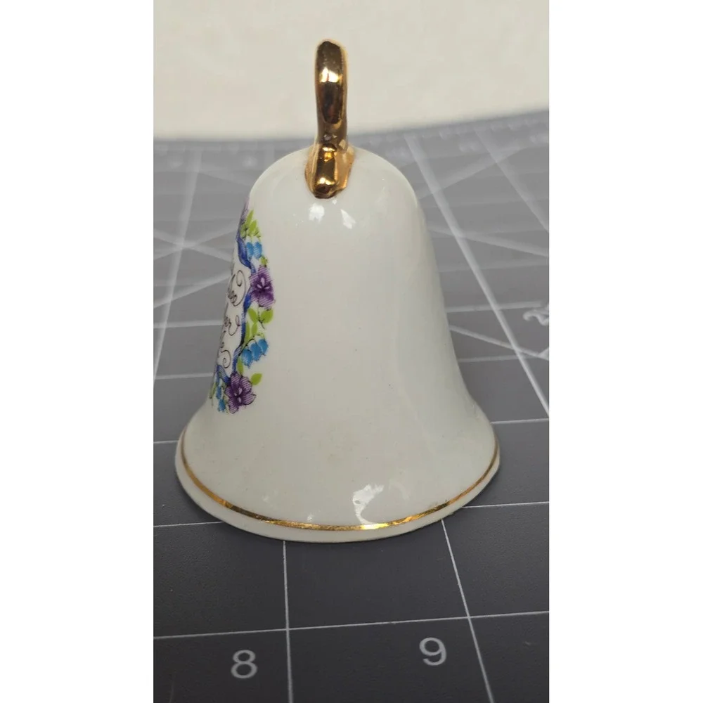 Vintage 1979 Enesco Porcelain Bell When This You See Remember Me Floral Gold